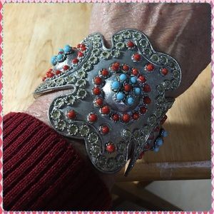 🔗VINTAGE 0ver 30 y/o UNIQUE & BEAUTY FORGED STERLING SILVER BRACELET FROM INDIA